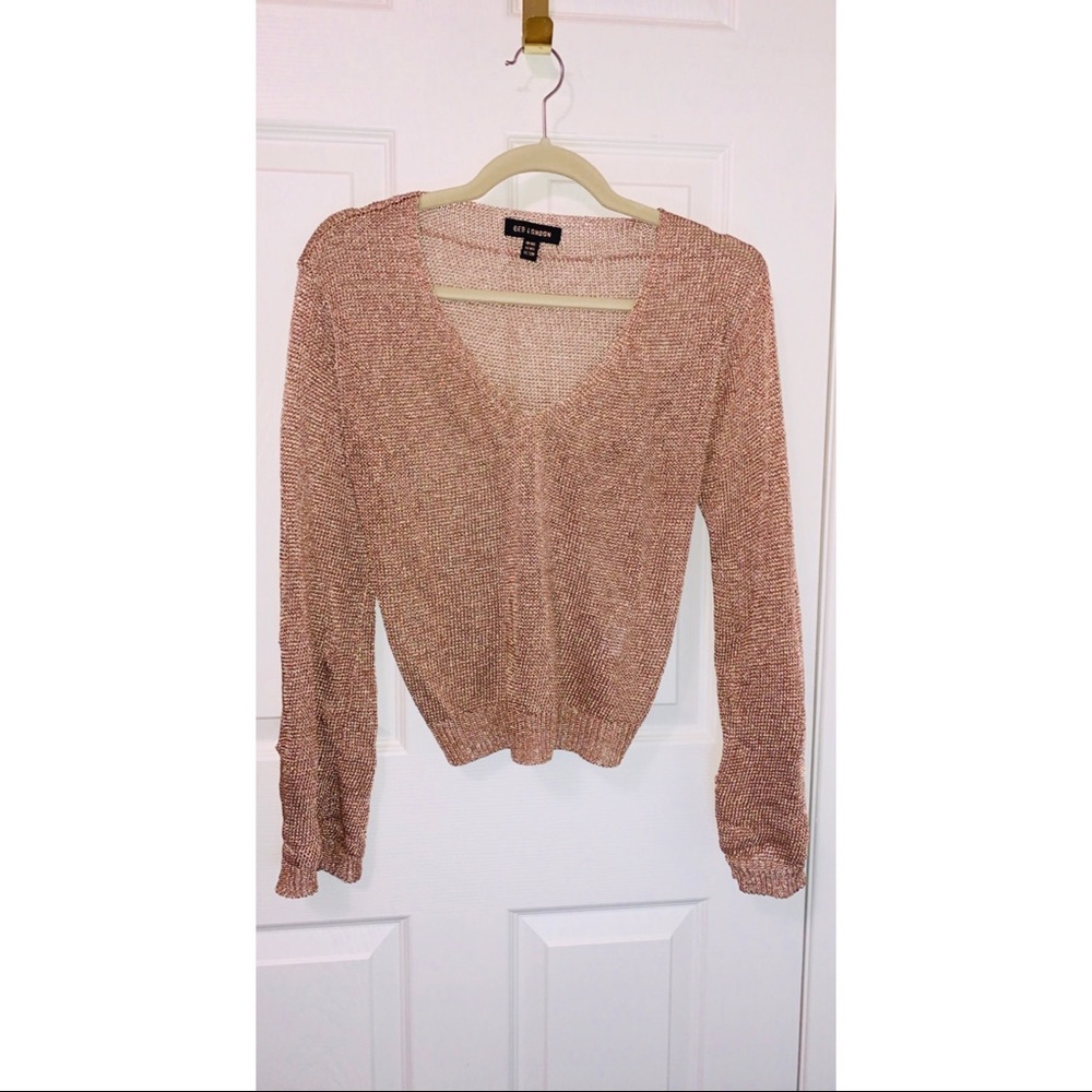Rose Gold Metallic Knit Bell Sleeve Top